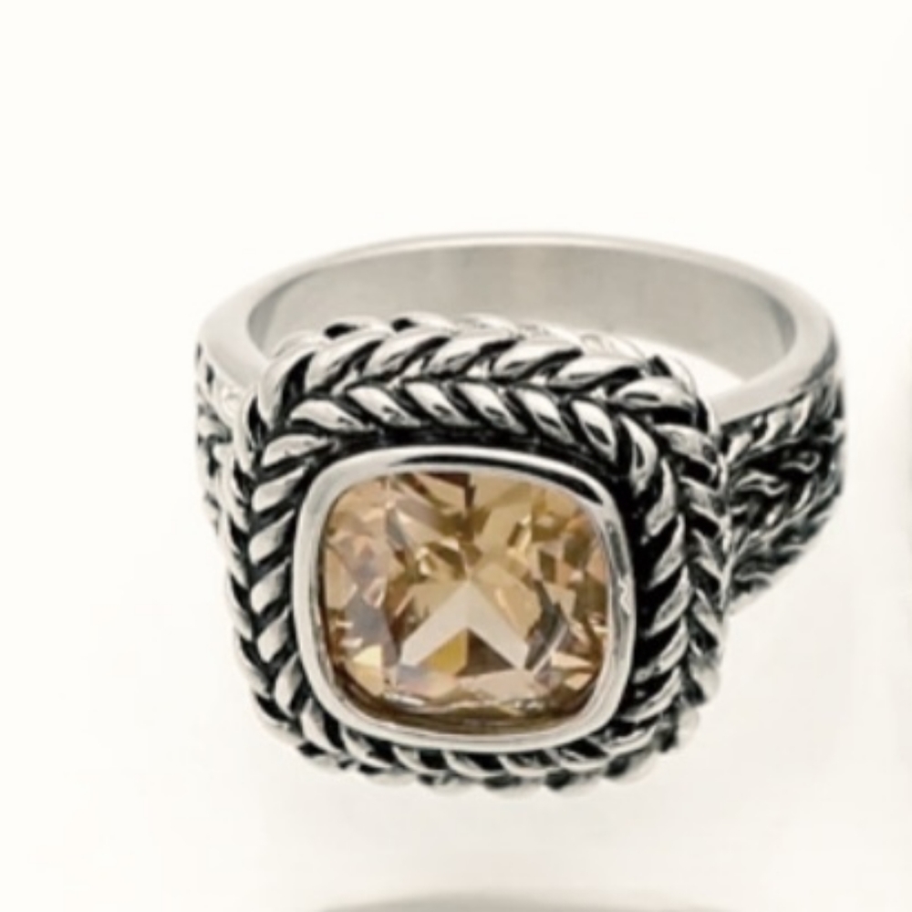 Chunky Champagne CZ & Stainless Steel Ring - Sz 6 & 7